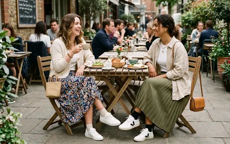 Casual Brunch Outfits With Sneakers and Midi Skirts