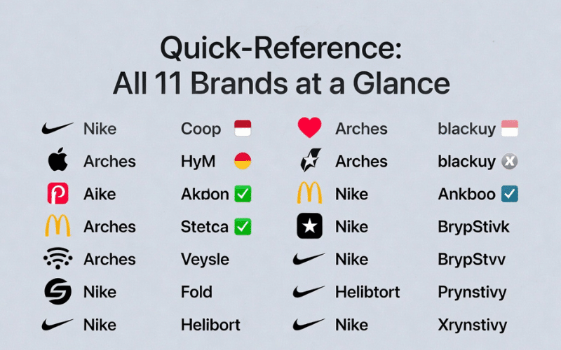 Chart Listing 11 Brands With Key Details For Quick Reference.