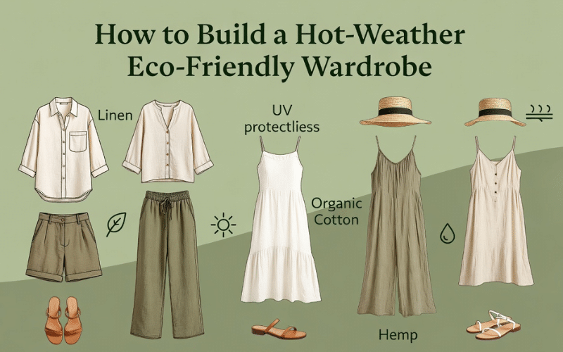 Clothing Items, Shoes, And Accessories Made From Sustainable Fabrics, Illustrating A Warm-Weather Eco-Friendly Wardrobe