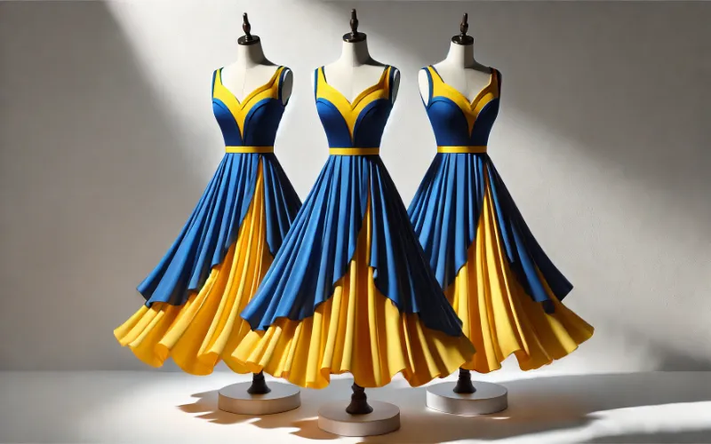 Dall·e 2025 01 03 06.07.36 An Eye Catching Dress Designed With The Vibrant Combination Of Cobalt Blue And Sunny Yellow. The Dress Features A Cobalt Blue Bodice With Sunny Yellow 1 Cobalt-Blue-Sunny-Yellow-Dress