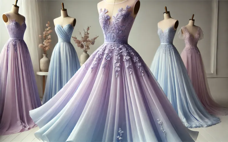 Dall·e 2025 01 03 06.10.14 A Dreamy And Elegant Dress In A Lavender And Sky Blue Color Combination. The Dress Features A Soft Lavender Bodice With Delicate Sky Blue Lace Detaili 1 Lavender-Sky-Blue-Dress