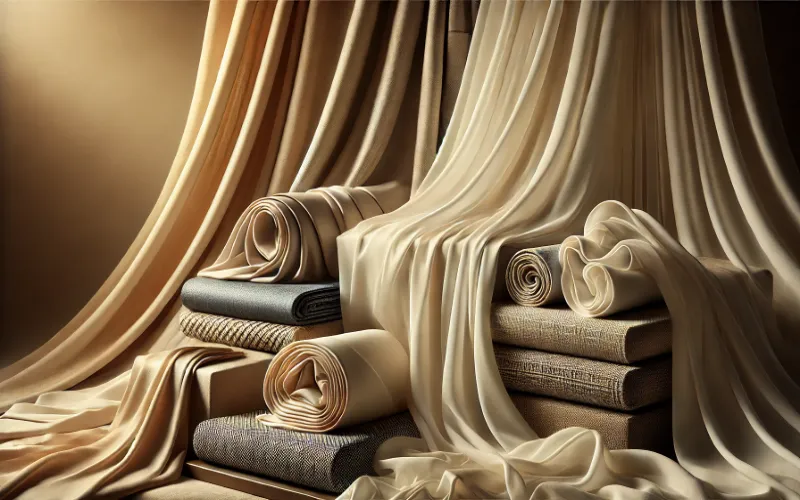 Dall·e 2025 02 04 06.48.35 A Visually Appealing Display Of Luxurious Fabrics Showcasing The Contrast Between Flowing Materials Like Georgette And Chiffon Which Drape Beautiful 1 Flowing Materials Like Georgette And Chiffon