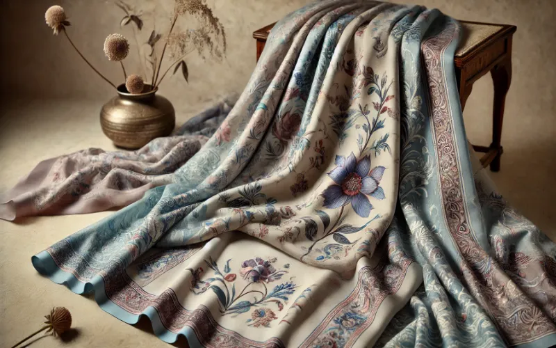 Dall·e 2025 02 04 08.25.53 A Collection Of Hand Painted Silk Dupattas Showcasing Intricate Traditional Craftsmanship. The Delicate Fabrics Feature Artistic Floral And Paisley M 1 Silk-Dupattas