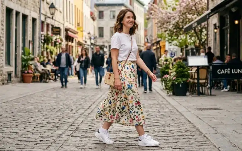 Floral Midi Skirt With Sneakers Outfit Casual Feminine Style With Comfortable Footwear And Effortless Spring Fashion Look Floral Midi Skirt With Sneakers Outfit Casual Feminine Style With Comfortable Footwear And Effortless Spring Fashion Look