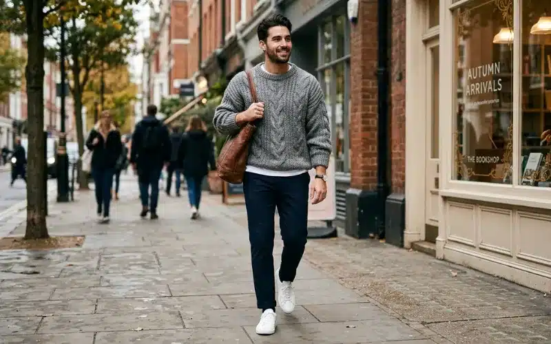Men Styling Oversized Knit Sweater With Tailored Chinos Smart Casual Outfit Idea With Relaxed Fit And Modern Menswear Look Men Styling Oversized Knit Sweater With Tailored Chinos Smart Casual Outfit Idea With Relaxed Fit And Modern Menswear Look
