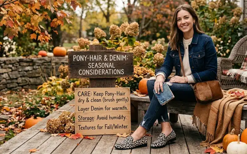 Pony Hair Accessories With Denim Outfit Styled For Fall And Winter Seasonal Casual Fashion Look With Layered Pony Hair Accessories With Denim Outfit Styled For Fall And Winter Seasonal Casual Fashion Look With Layered
