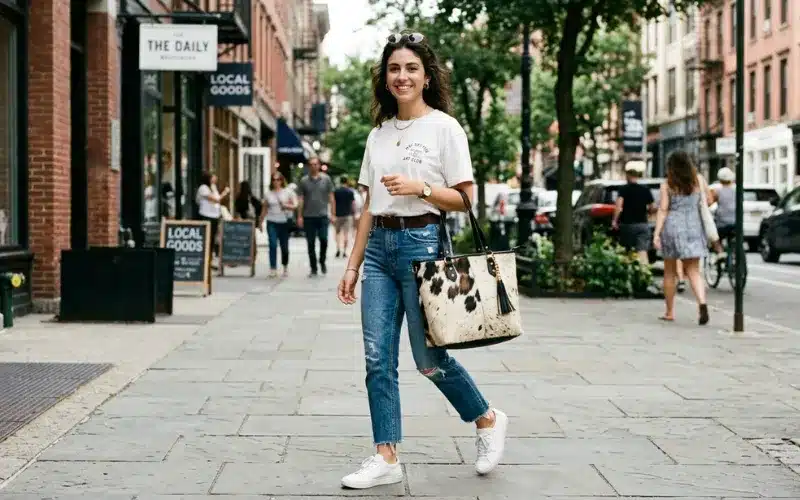 Pony Hair Bag Styled With Denim And White Tee Casual Outfit Idea With Textured Statement Handbag And Everyday Fashion Look Pony Hair Bag Styled With Denim And White Tee Casual Outfit Idea With Textured Statement Handbag And Everyday Fashion Look