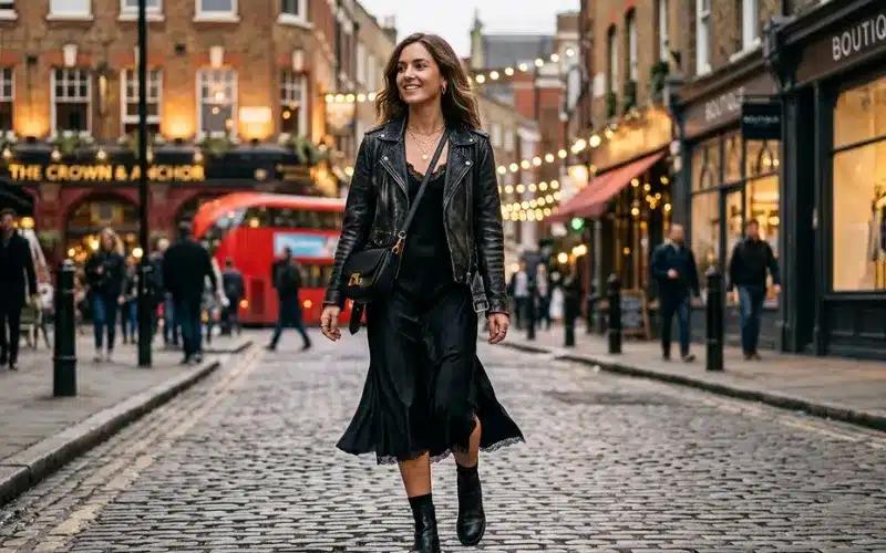 Slip Dress With Leather Jacket Outfit Edgy Casual Chic Style With Layered Fashion Look And Modern Date Night Outfit Idea Slip Dress With Leather Jacket Outfit Edgy Casual Chic Style With Layered Fashion Look And Modern Date Night Outfit Idea