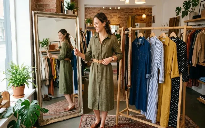 Structured Shirt Dress In A Flattering Fit Chosen For Belting Highlighting Waist Definition While Maintaining Comfort And Style Structured Shirt Dress In A Flattering Fit Chosen For Belting Highlighting Waist Definition While Maintaining Comfort And Style