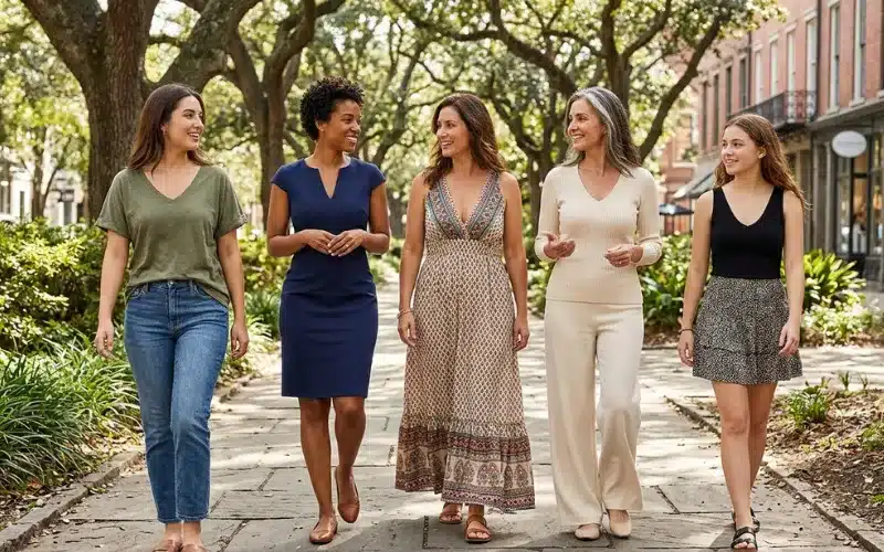 Woman Wearing Elegant V Neck Dress Showing Flattering Neckline Style For Wide Shoulders And Balanced Women Fashion Look Woman Wearing Elegant V Neck Dress Showing Flattering Neckline Style For Wide Shoulders And Balanced Women Fashion Look