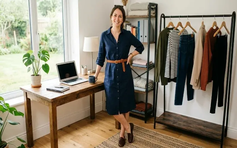 Work From Home Capsule Wardrobe Featuring A Shirt Dress And Statement Belt Styled With Versatile Layers For Effortless Polished Everyday Looks Work From Home Capsule Wardrobe Featuring A Shirt Dress And Statement Belt Styled With Versatile Layers For Effortless Polished Everyday Looks